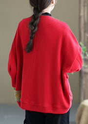 Plus Size Red Loose Pockets Button Fall Long sleeve Coat