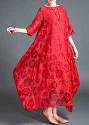 Plus Size Red O-Neck Lace Holiday Maxi Dress Summer