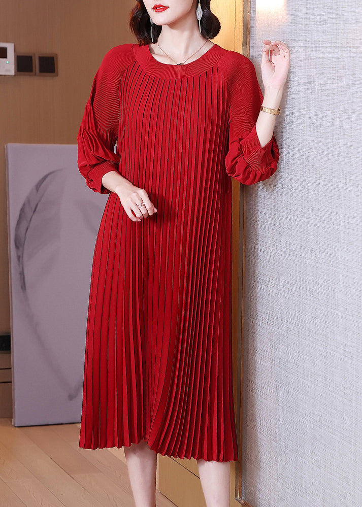 Plus Size Red O-Neck Knitter Maxikleid Laternenärmel