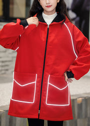 Plus Size Red Oversized Pockets Warm Fleece Trench Winter
