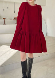 Plus Size Red Patchwork Velour Vacation Dress Winter