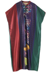 Plus Size Red Purple Green Print Batwing Sleeve Mid Summer Chiffon Dress - SooLinen