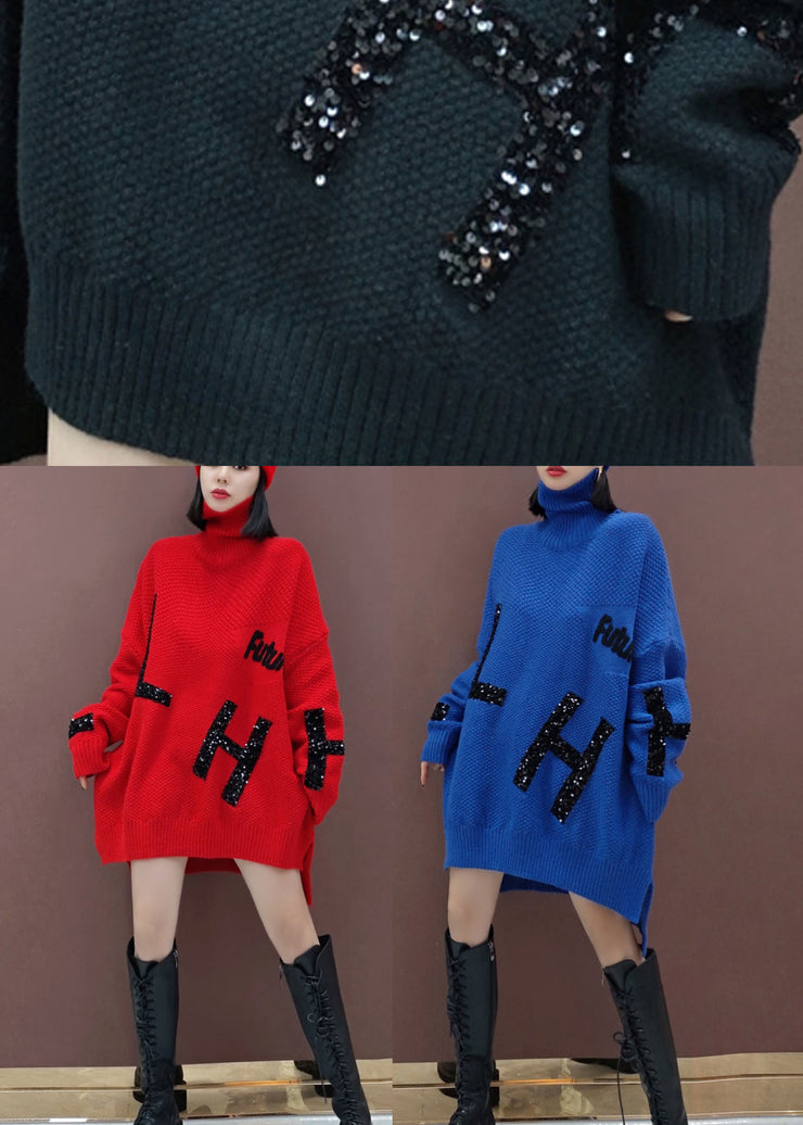 Plus Size Red Turtle Neck fashion Knitted Dress Winter