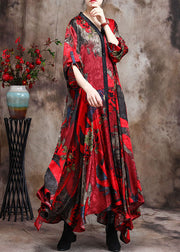 Plus Size Rotes Patchwork-Herbstkleid mit Retro-Print