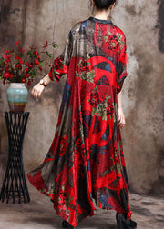 Plus Size Red retro Print Patchwork Fall Dress