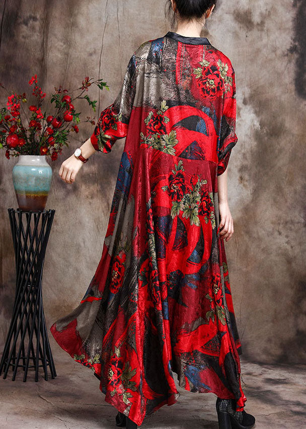 Plus Size Rotes Patchwork-Herbstkleid mit Retro-Print