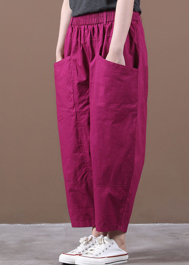 Plus Size Rose Elastische Taillentaschen Patchwork Einfarbige Haremshose aus Baumwolle Sommer