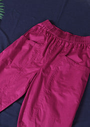 Plus Size Rose Elastic Waist Pockets Patchwork Solid Color Cotton Harem Pants Summer