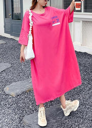 Plus Size Rose Graphic Cotton Long sleeve Summer Long Dresses - SooLinen