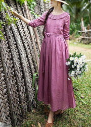 Plus Size Rose Ruffles Cinched Party Summer Linen Dress - SooLinen