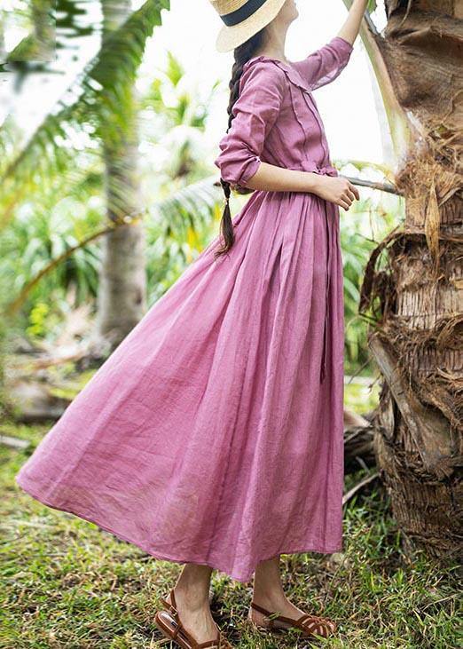 Plus Size Rose Ruffles Cinched Party Summer Linen Dress - SooLinen