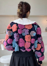 Plus Size Rose flower Button Floral Faux Fur Winter Coat