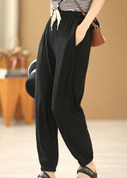 Plus Size Solid Black Elastische Taille Taschen mit Kordelzug Balkenhose Sommer