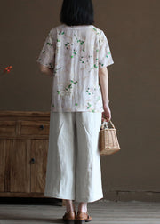 Plus Size Solid Linen Colour White Elastic Waist Pockets Linen Wide Leg Pants Summer