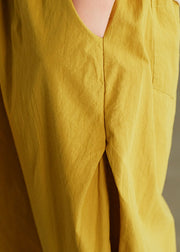 Plus Size Solid Yellow Elastische Taille Faltentaschen Leinen Crop Pants Summer