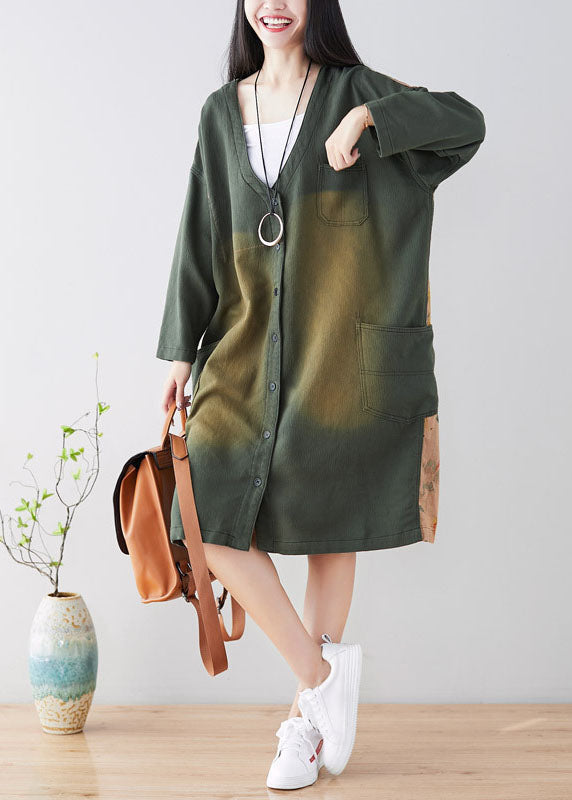 Plus Size Stylish Green Button Print coat Spring