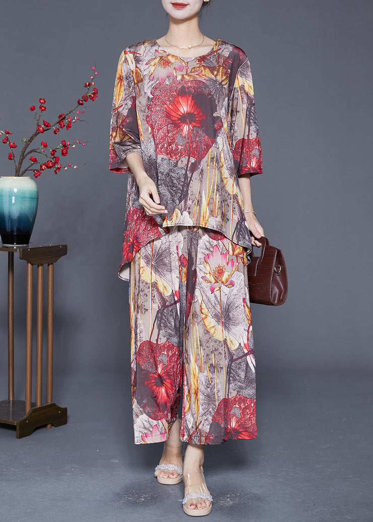 Plus Size Tie Dye Low High Design Silk Two Piece Set Women Clothing Summer