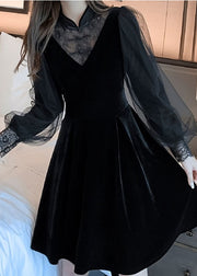 Plus Size Einzigartiges schwarzes Tüll-Patchwork-Kleid Frühling