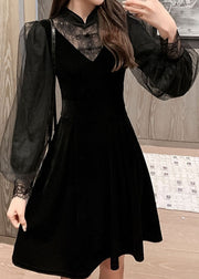 Plus Size Einzigartiges schwarzes Tüll-Patchwork-Kleid Frühling