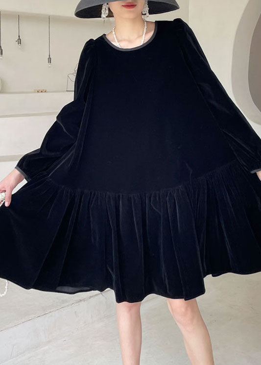 Plus Size Unique Black pleated skirt Velour Winter