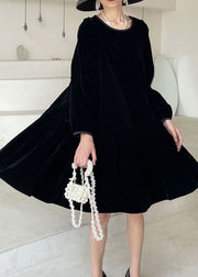 Plus Size Unique Black pleated skirt Velour Winter
