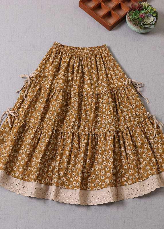 Plus Size Unique Yellow Patchwork Print Skirt Winter