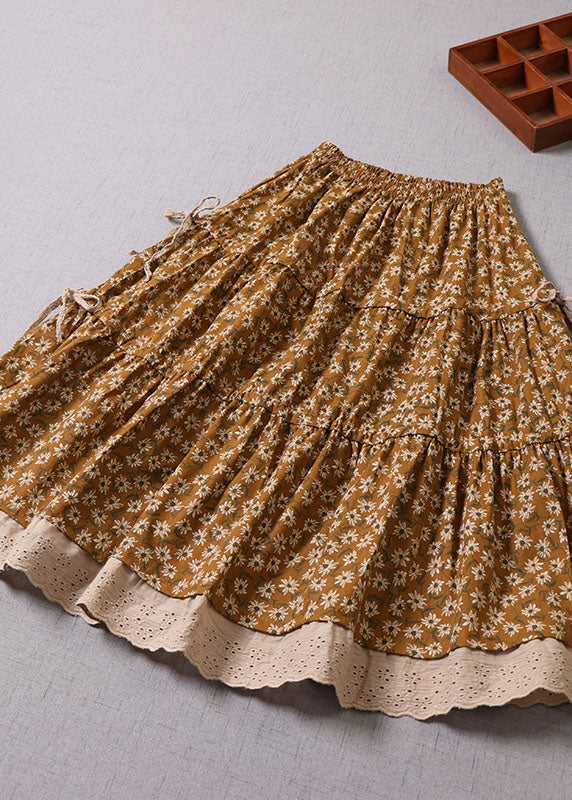 Plus Size Unique Yellow Patchwork Print Skirt Winter
