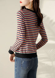 Plus Size V Neck Striped Patchwork Shirt Spring
