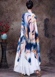Plus Size Weißes asymmetrisches Design Tie Dye Chiffon UPF 50+ Top Fledermausärmel