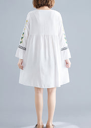 Plus Size White Embroidered Vacation Dress Long Sleeve