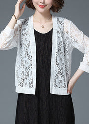 Plus Size White Hollow Out Lace UPF 50+ Cardigan Long Sleeve