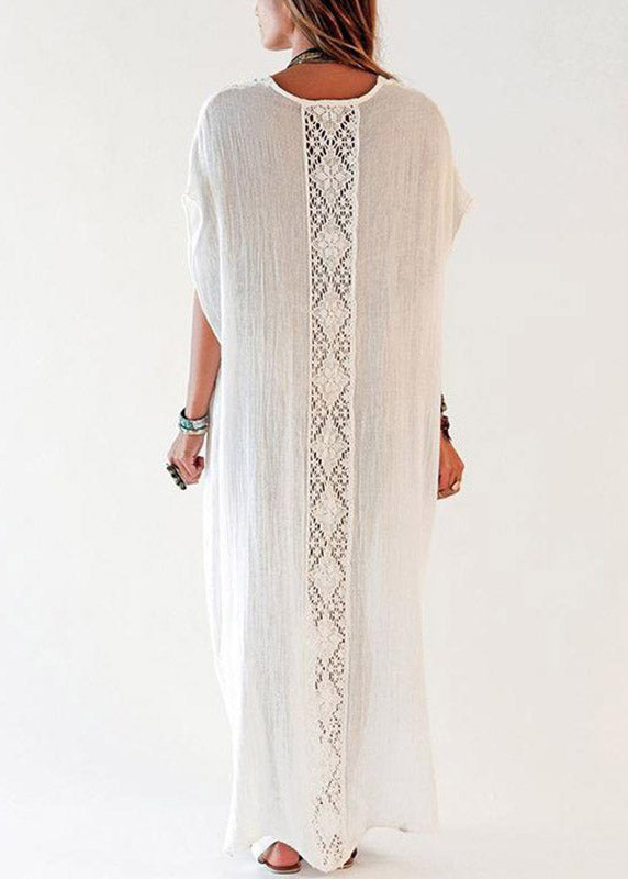 Plus Size White Hollow Out Long Holiday Dress Summer
