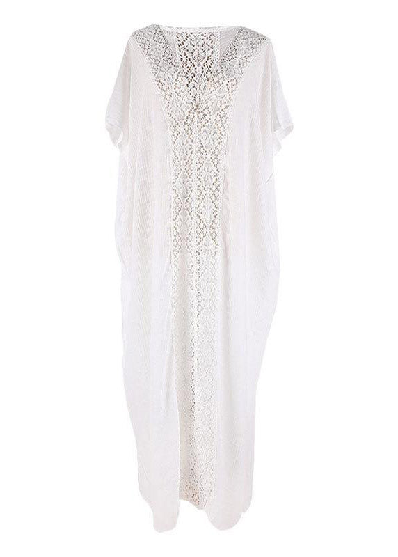 Plus Size White Hollow Out Long Holiday Dress Summer