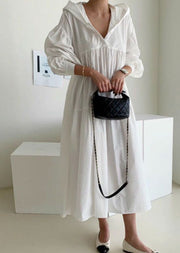 Plus Size White Hooded Patchwork Cotton Maxi Dress Spring