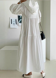 Plus Size White Hooded Patchwork Cotton Maxi Dress Spring