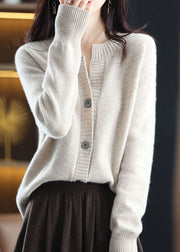 Plus Size White O-Neck Button Woolen Knit Coat Outwear Winter