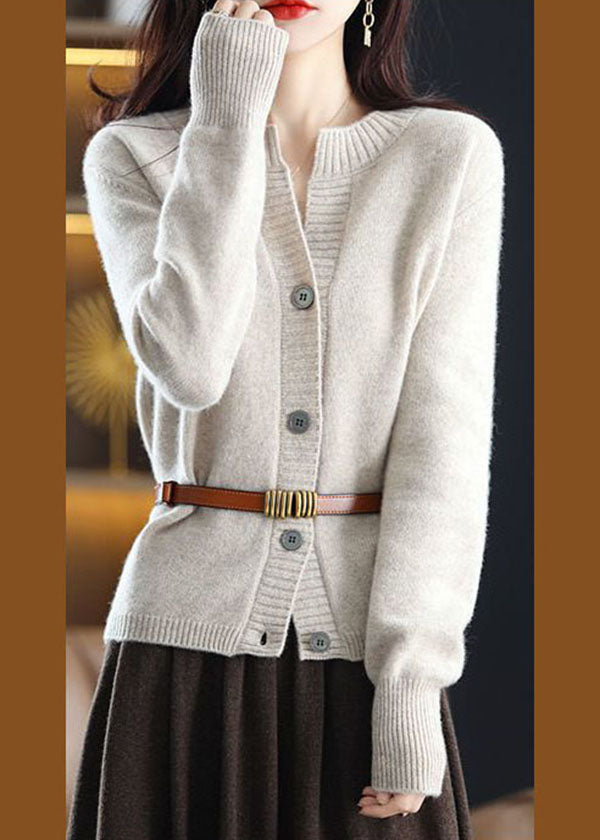 Plus Size White O-Neck Button Wollstrickmantel Outwear Winter