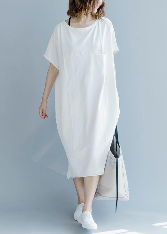 Plus Size White O-Neck Cotton Summer Maxi Dresses - SooLinen