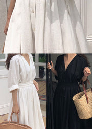 Plus Size White Patchwork Cotton Dress V Neck Spring