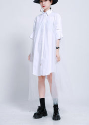 Plus Size White Peter Pan Collar Button Holiday Summer Cotton Dress - SooLinen