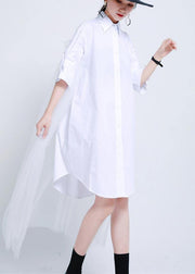 Plus Size White Peter Pan Collar Button Holiday Summer Cotton Dress - SooLinen