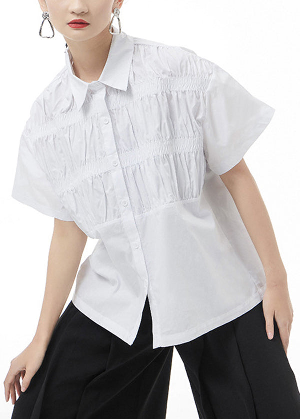 Plus Size White Peter Pan Collar Cotton Blouse Top Short Sleeve