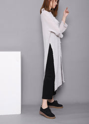 Plus Size White Peter Pan Collar Dress Chinese Button Spring Maxi Dress - SooLinen