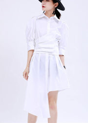 Plus Size White Peter Pan Collar Mid Summer Cotton Dress - SooLinen