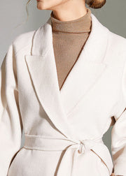Plus Size White Peter Pan Collar Sashes Solid Woolen Wrap Coat Winter