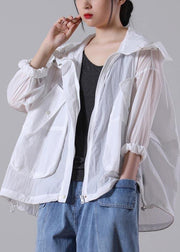 Plus Size White Pocket UPF 50+ Coat Jacket Hoodies Outwear Summer - SooLinen