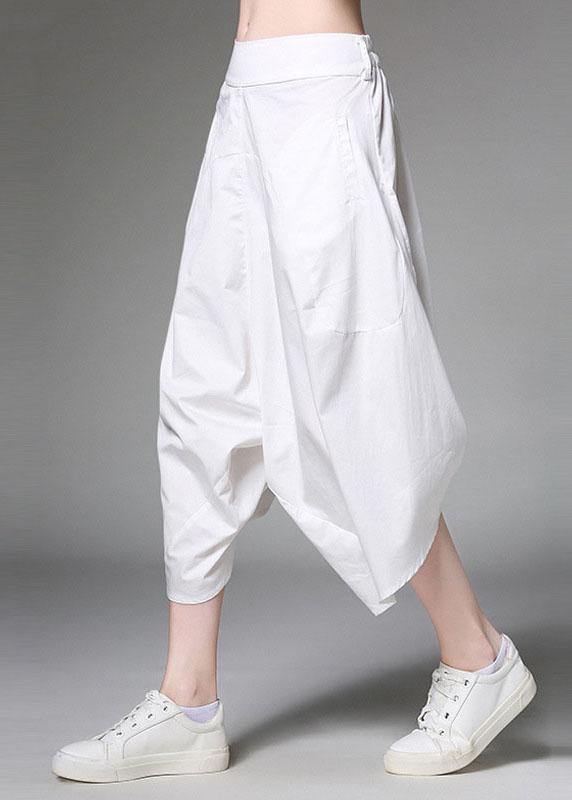 Plus Size White Pockets Patchwork Cotton Casual Harem Pants - SooLinen