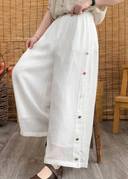 Plus Size White Pockets Patchwork Linen Long Pants Summer