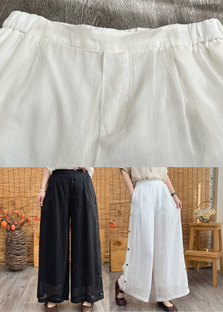 Plus Size White Pockets Patchwork Linen Long Pants Summer