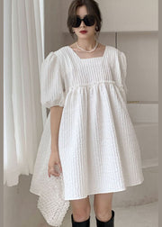 Plus Size White Ruffled Bow Patchwork Cotton Vacation Dress Spring